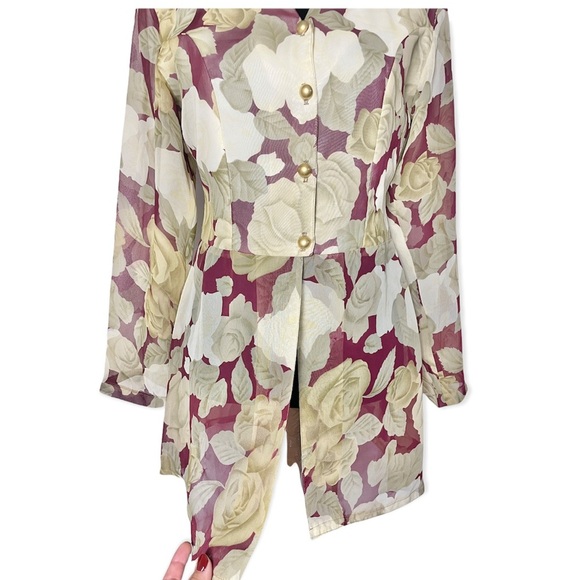 Jaques vintage button down tunic blouse sheer gold long sleeve sweetheart 90’s - Picture 4 of 11